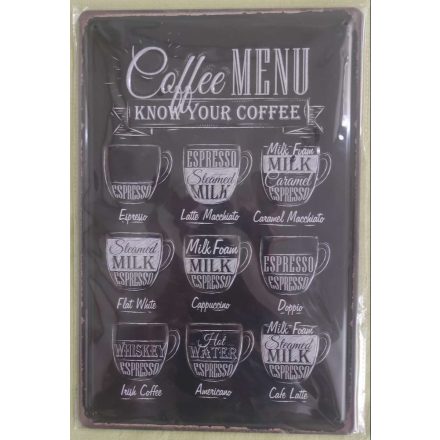 Dombornyomott fém tábla - coffee menu