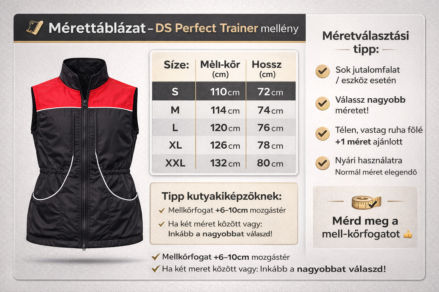 DS Mellény mérettáblázat